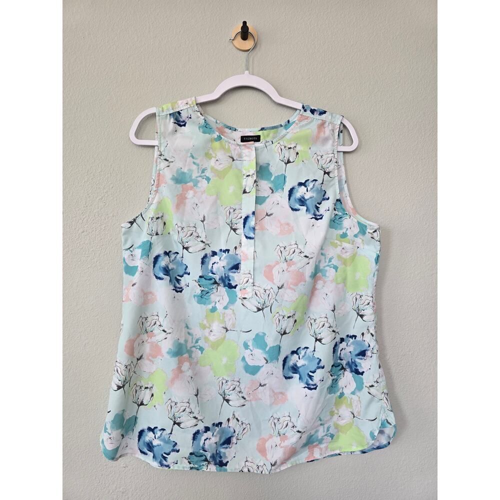 Talbots Sleeveless Blouse 14 – Watercolor Floral Print Summer Work Top Polish